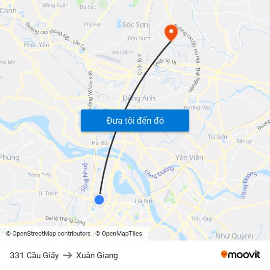 331 Cầu Giấy to Xuân Giang map