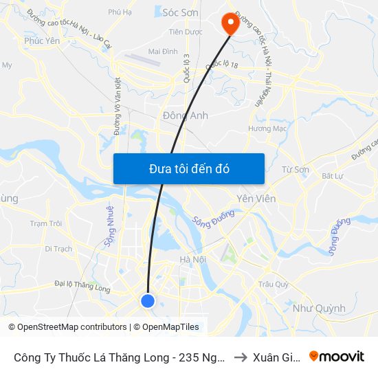 Công Ty Thuốc Lá Thăng Long - 235 Nguyễn Trãi to Xuân Giang map