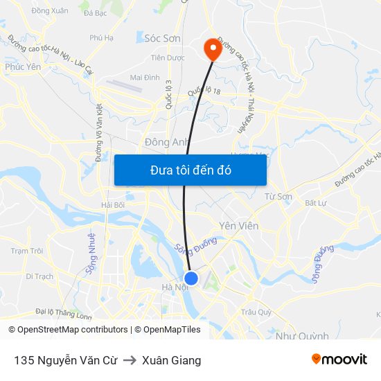 135 Nguyễn Văn Cừ to Xuân Giang map