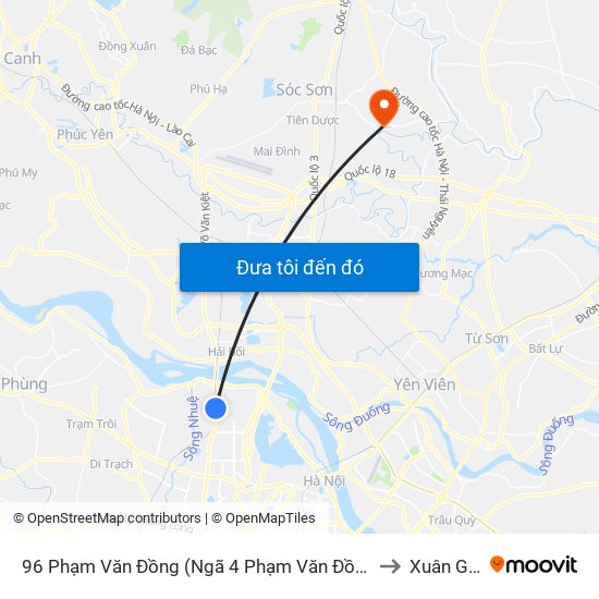 96 Phạm Văn Đồng (Ngã 4 Phạm Văn Đồng - Xuân Đỉnh) to Xuân Giang map