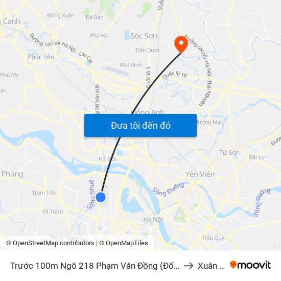 Trước 100m Ngõ 218 Phạm Văn Đồng (Đối Diện Công Viên Hòa Bình) to Xuân Giang map