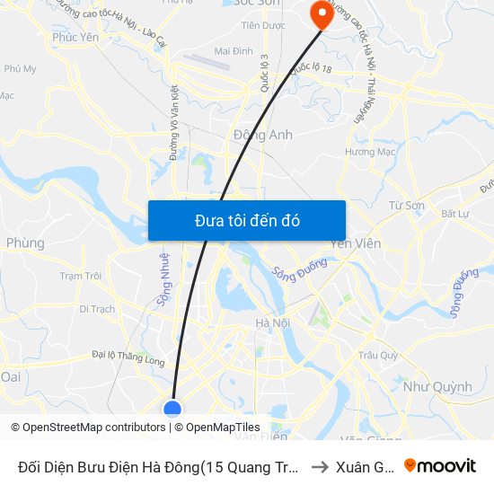 Đối Diện Bưu Điện Hà Đông(15 Quang Trung Hà Đông) to Xuân Giang map