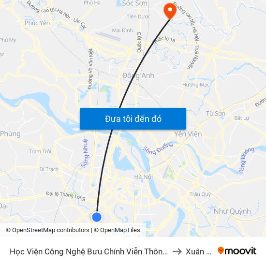 Học Viện Công Nghệ Bưu Chính Viễn Thông - Trần Phú (Hà Đông) to Xuân Giang map