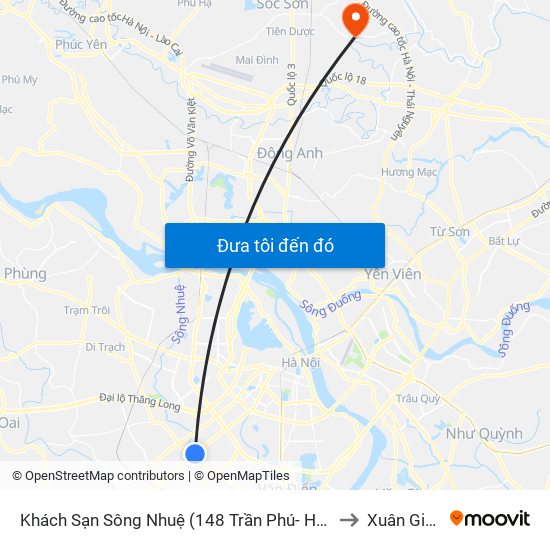 Khách Sạn Sông Nhuệ (148 Trần Phú- Hà Đông) to Xuân Giang map
