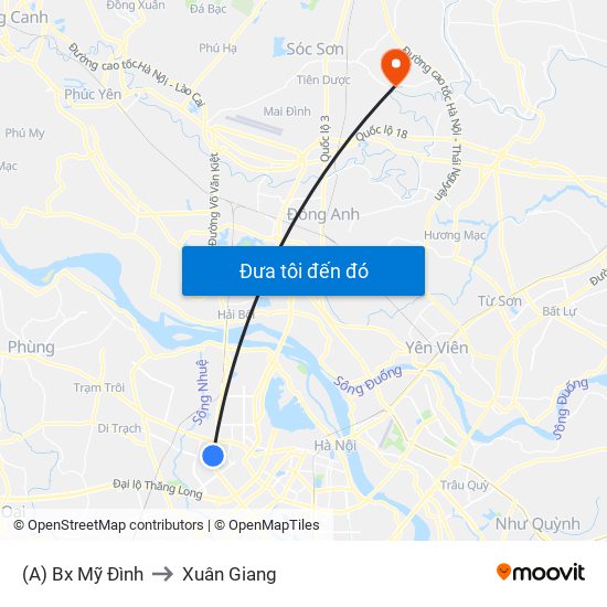(A) Bx Mỹ Đình to Xuân Giang map