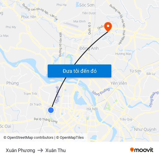 Xuân Phương to Xuân Thu map