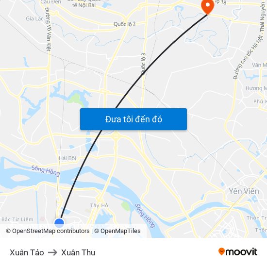 Xuân Tảo to Xuân Thu map