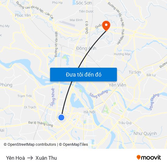 Yên Hoà to Xuân Thu map
