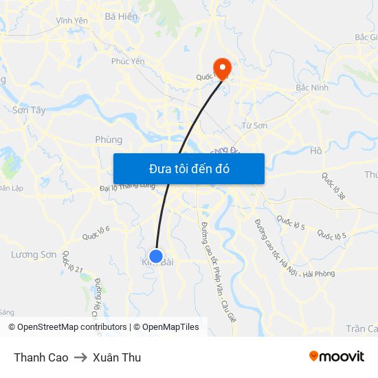 Thanh Cao to Xuân Thu map