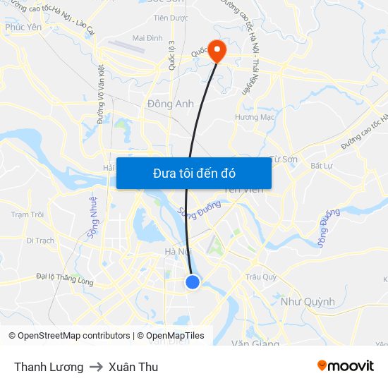 Thanh Lương to Xuân Thu map