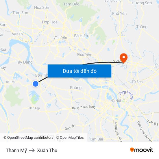 Thanh Mỹ to Xuân Thu map