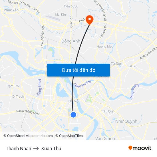 Thanh Nhàn to Xuân Thu map