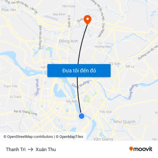 Thanh Trì to Xuân Thu map