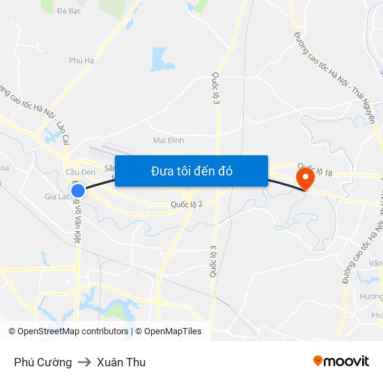 Phú Cường to Xuân Thu map