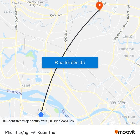 Phú Thượng to Xuân Thu map