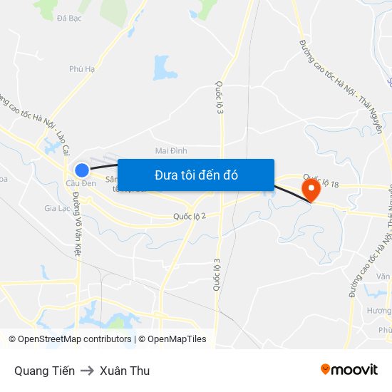 Quang Tiến to Xuân Thu map