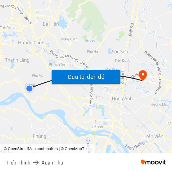 Tiến Thịnh to Xuân Thu map