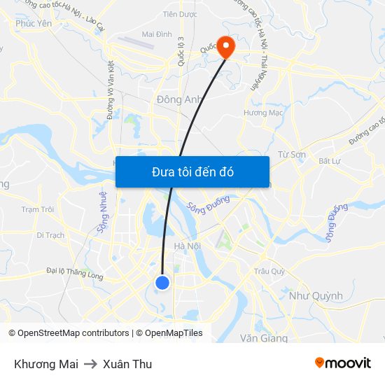 Khương Mai to Xuân Thu map