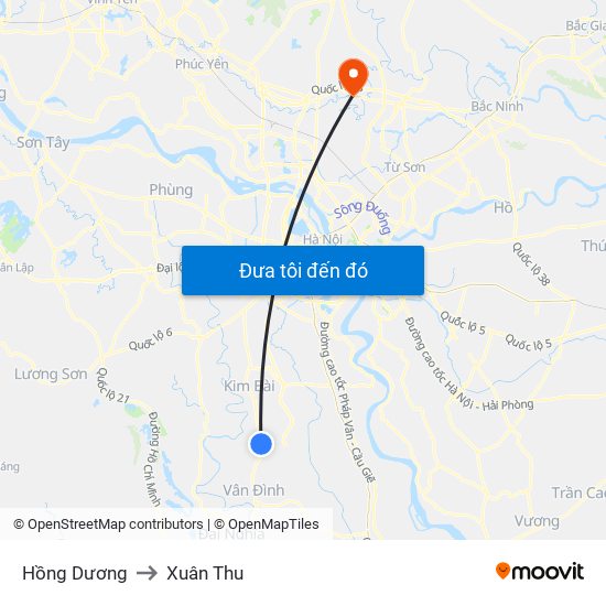 Hồng Dương to Xuân Thu map