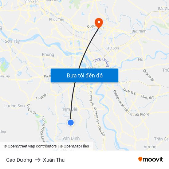 Cao Dương to Xuân Thu map