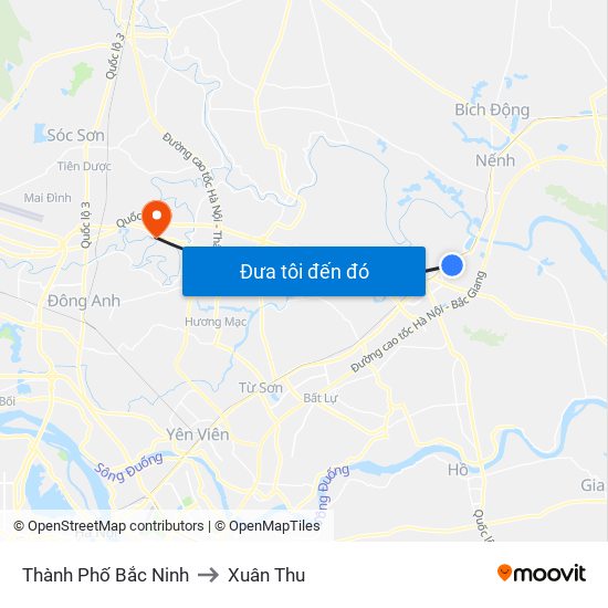 Thành Phố Bắc Ninh to Xuân Thu map