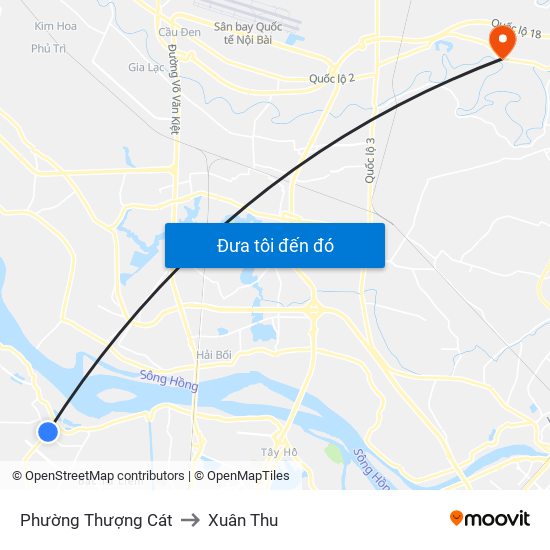 Phường Thượng Cát to Xuân Thu map