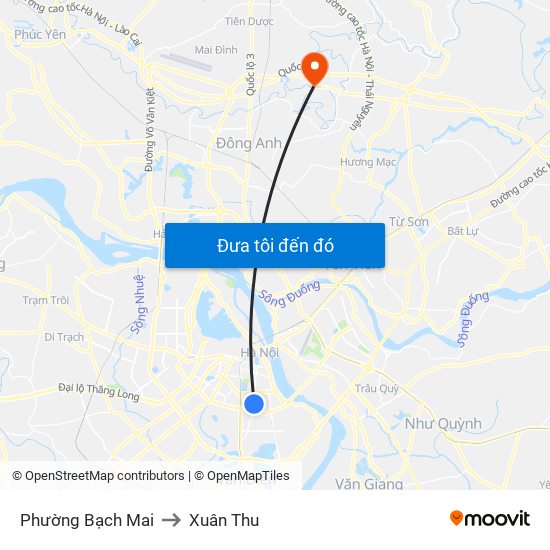 Phường Bạch Mai to Xuân Thu map