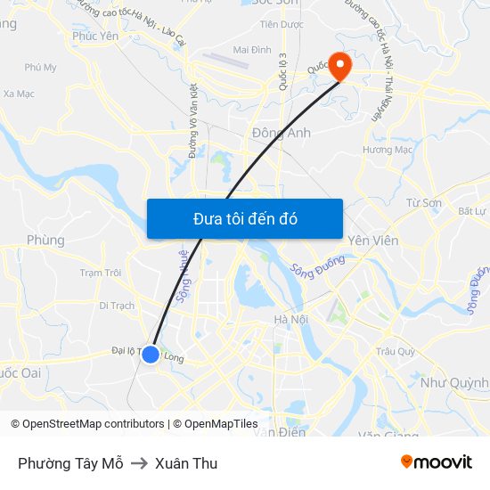 Phường Tây Mỗ to Xuân Thu map