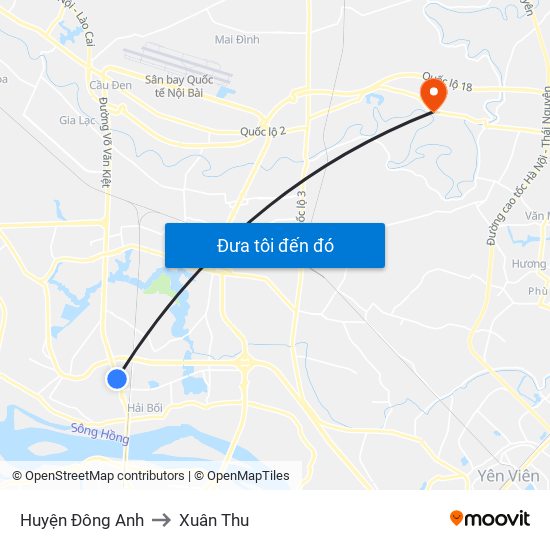 Huyện Đông Anh to Xuân Thu map