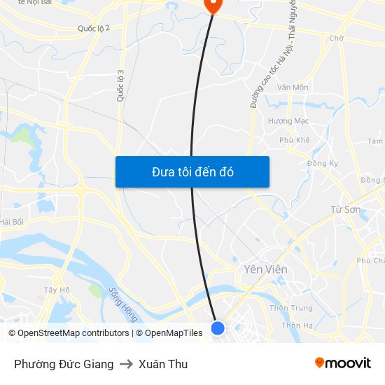 Phường Đức Giang to Xuân Thu map