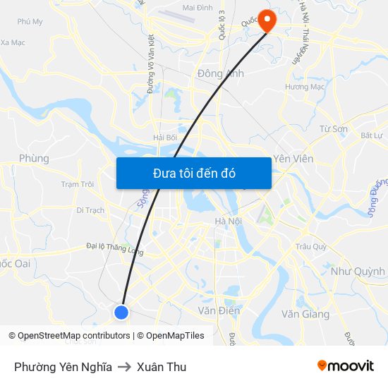 Phường Yên Nghĩa to Xuân Thu map