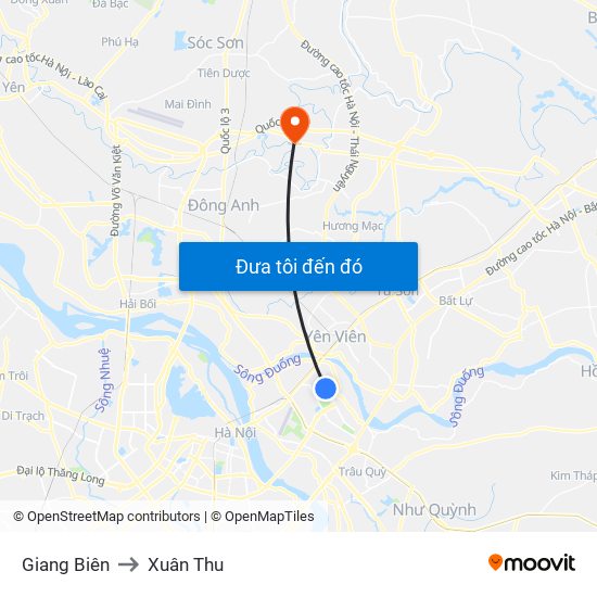 Giang Biên to Xuân Thu map