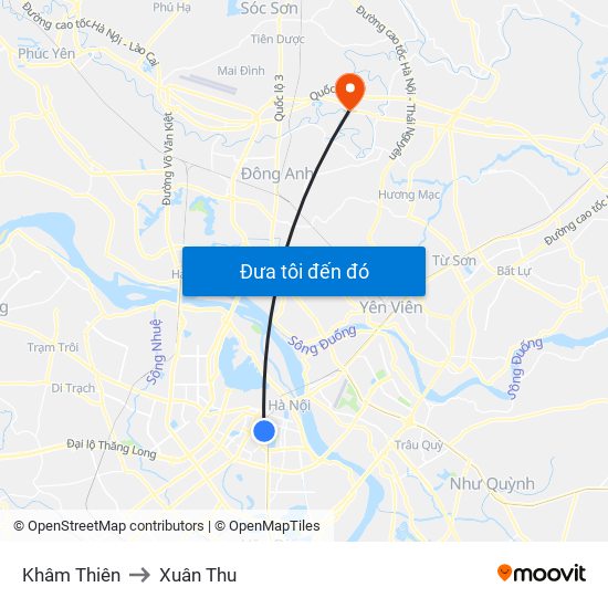 Khâm Thiên to Xuân Thu map