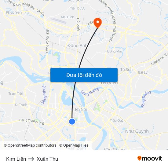 Kim Liên to Xuân Thu map