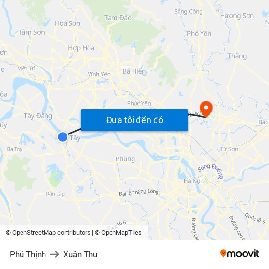 Phú Thịnh to Xuân Thu map