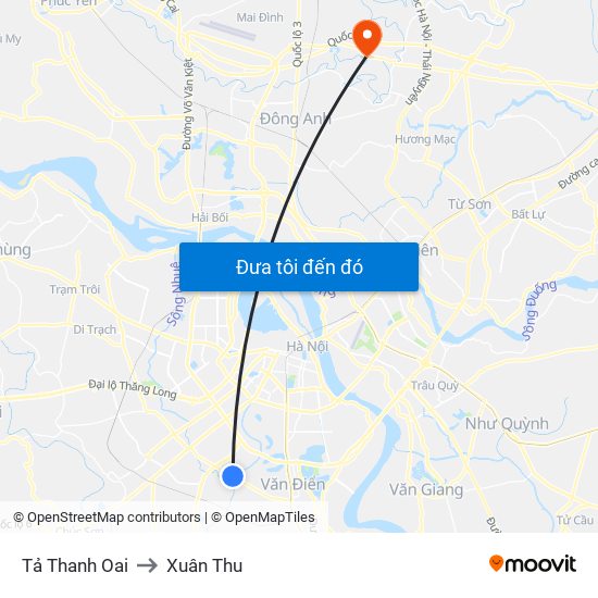 Tả Thanh Oai to Xuân Thu map