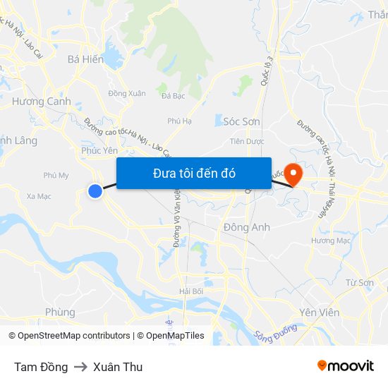Tam Đồng to Xuân Thu map