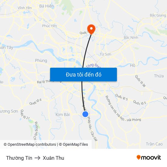 Thường Tín to Xuân Thu map