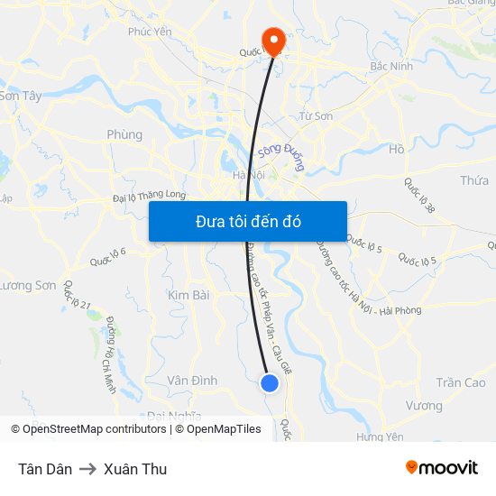 Tân Dân to Xuân Thu map