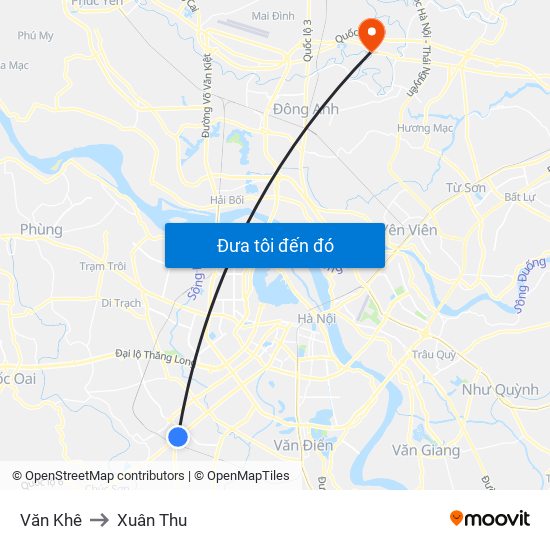 Văn Khê to Xuân Thu map