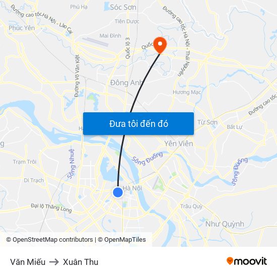 Văn Miếu to Xuân Thu map