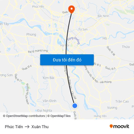 Phúc Tiến to Xuân Thu map