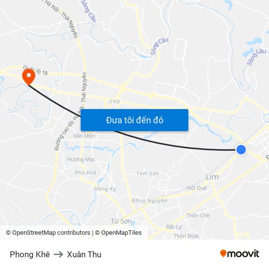 Phong Khê to Xuân Thu map
