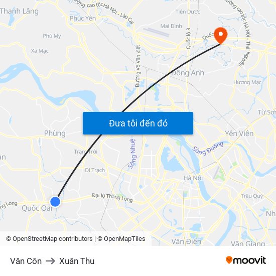 Vân Côn to Xuân Thu map