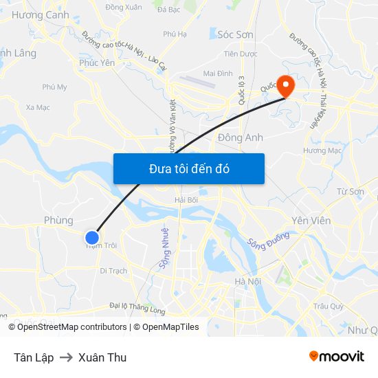 Tân Lập to Xuân Thu map