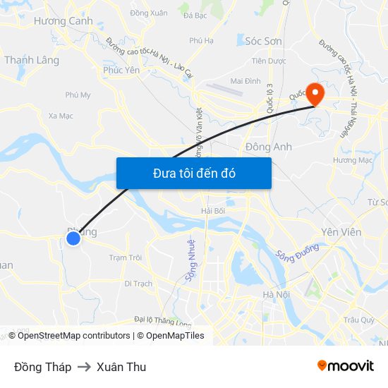 Đồng Tháp to Xuân Thu map
