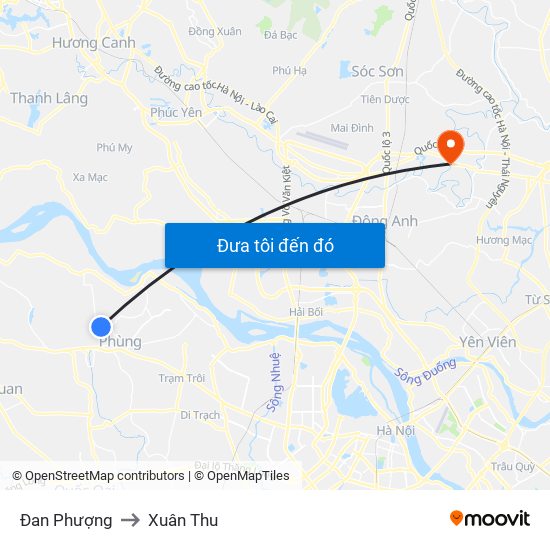 Đan Phượng to Xuân Thu map