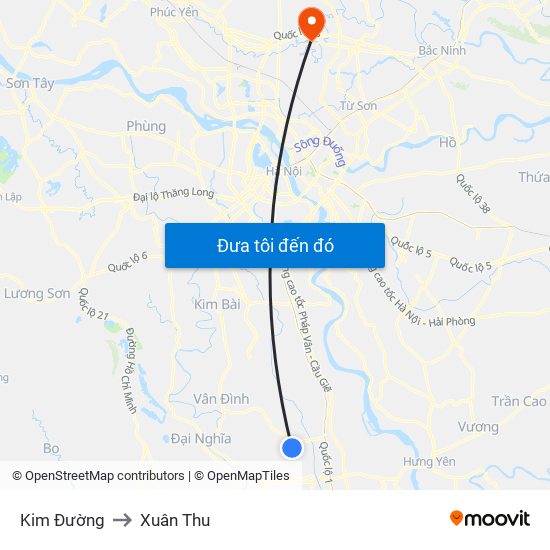 Kim Đường to Xuân Thu map