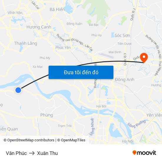 Vân Phúc to Xuân Thu map