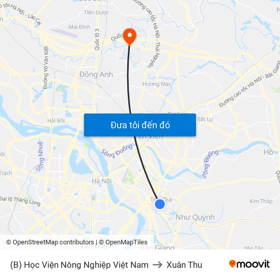 (B) Học Viện Nông Nghiệp Việt Nam to Xuân Thu map